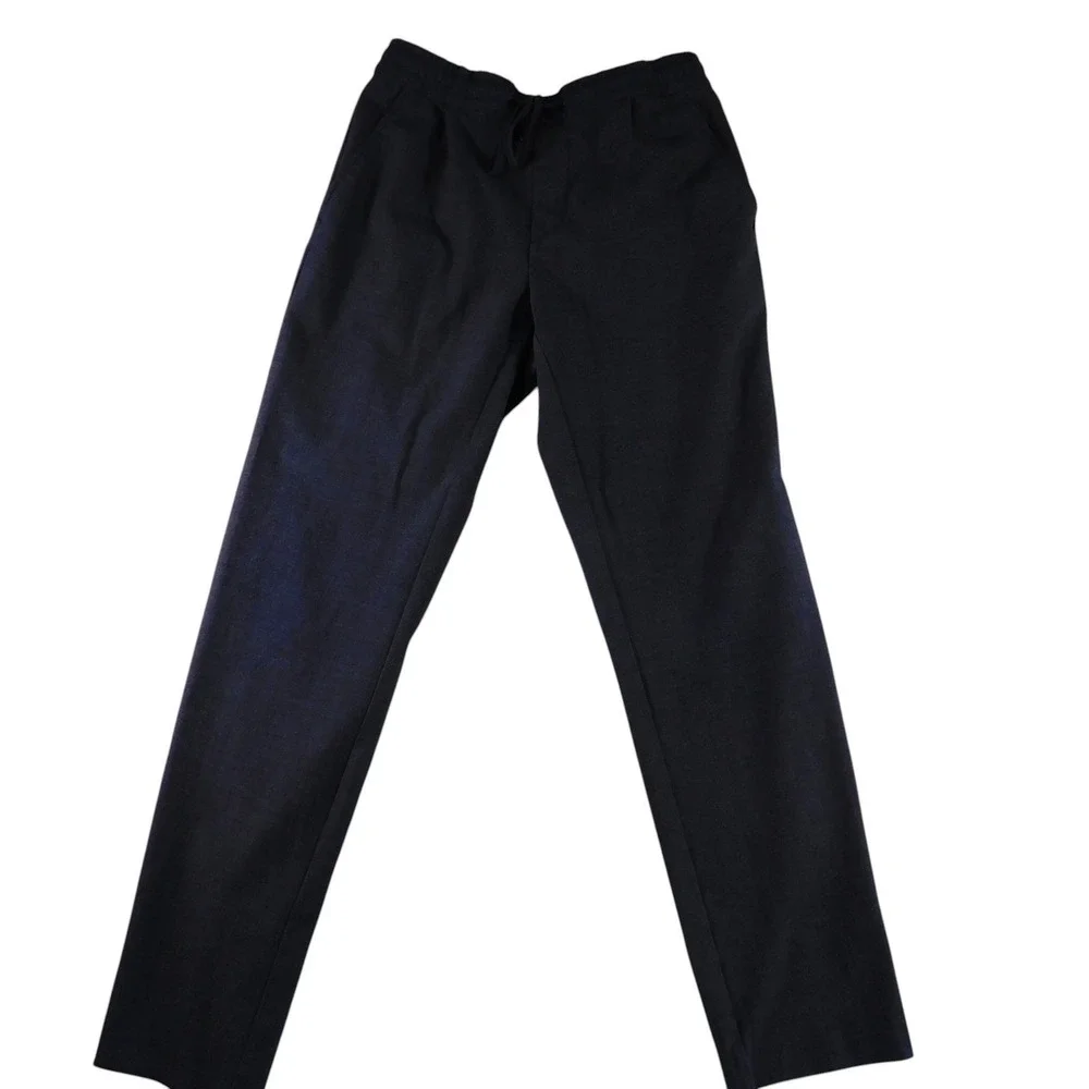 Zara Drawstring Elastic Waist Straight Leg Trouser Pants Women Small Navy Blue